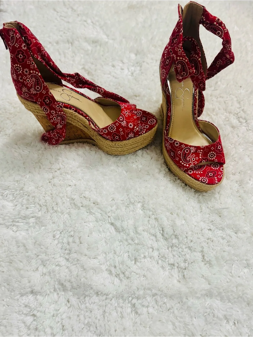 Jessica Simpson Red Bandana Espadrille Wedge Sandals